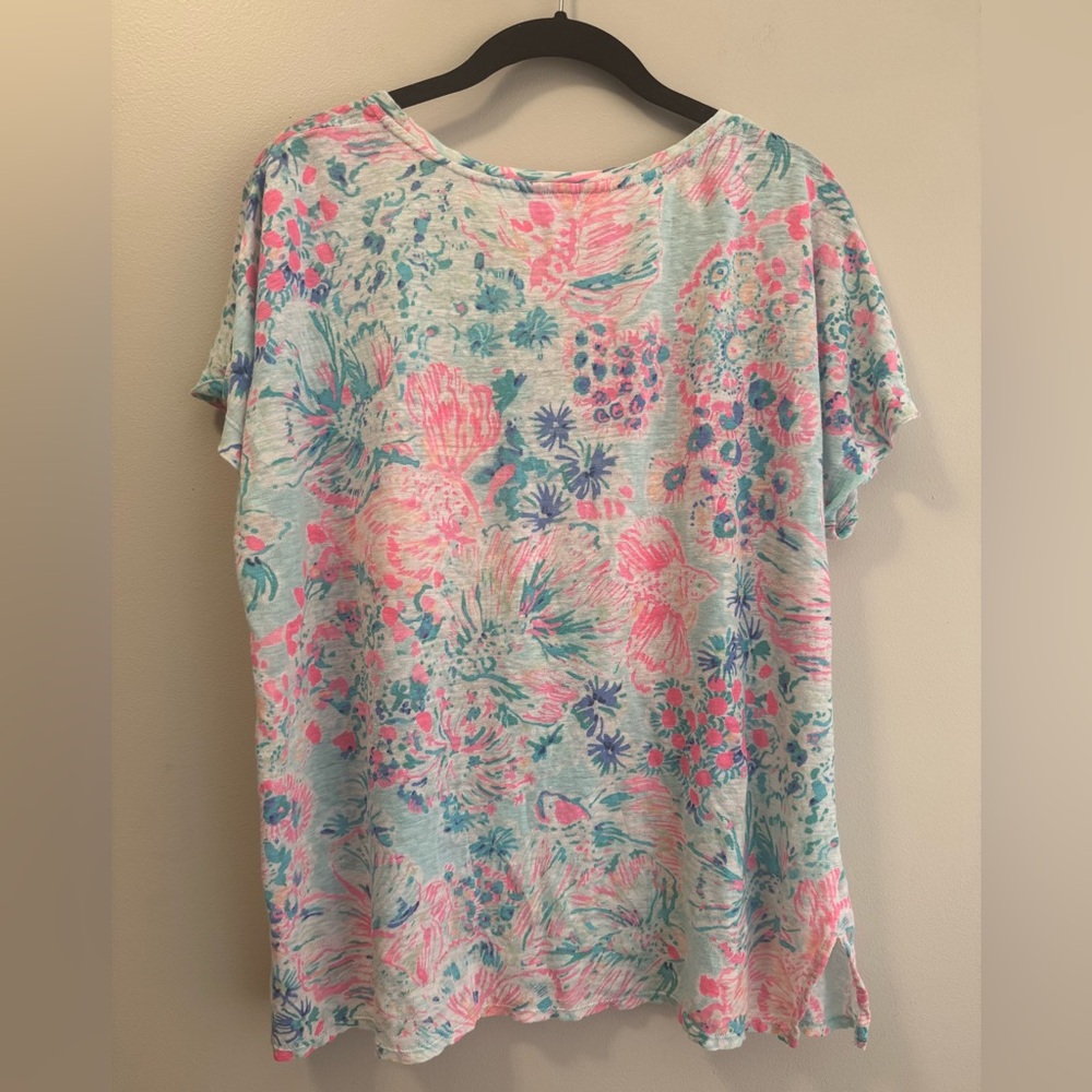 Lilly Pulitzer Linen Shirt Serene Blue Fish - Picture 6 of 8